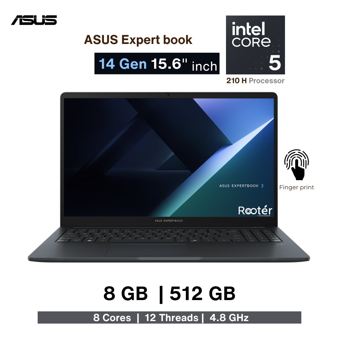 ASUS ExpertBook – Intel Core 5 210H processor | 8GB DDR5 | 512GB NVMe SSD | 15.6″ FHD | Fingerprint