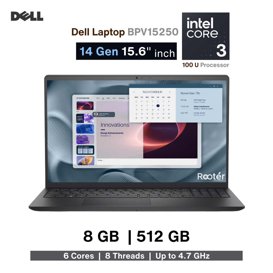 Dell Laptop (PV15250) – Intel Core 3 100U (14th Gen) | 8GB RAM | 512GB NVMe SSD | 15.6" Full HD