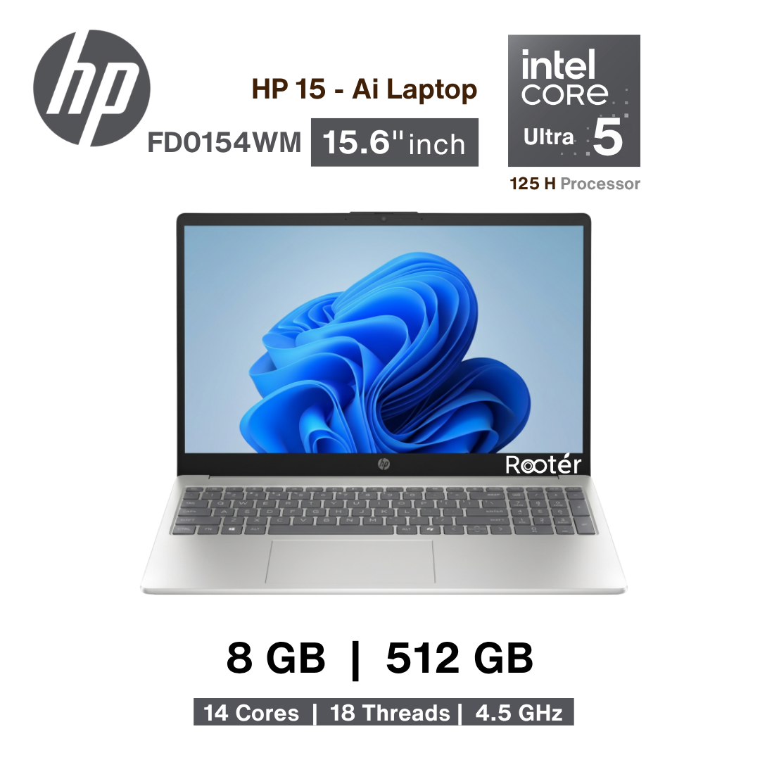 HP 15-FD0154WM AI Laptop – Intel Core Ultra 5 125H | 8GB DDR5 | 512GB NVMe SSD | 15.6″ FHD Touchscreen | Windows 11