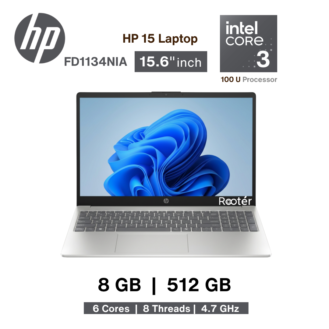 HP 15-FD1134NIA Laptop – Intel Core 3 100U | 8GB RAM | 512GB SSD | 15.6" Full HD
