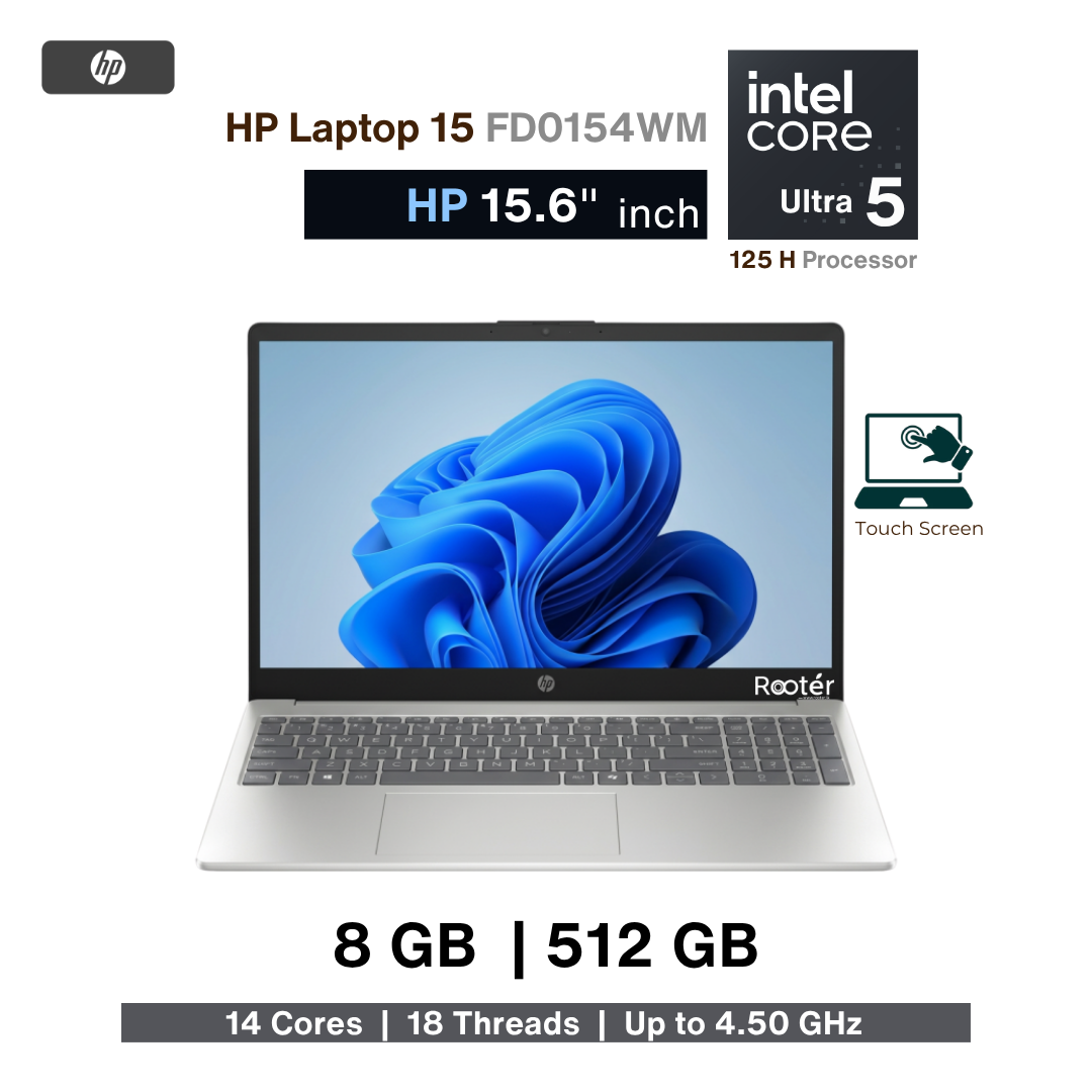 HP 15-FD0154WM Laptop – Intel Core Ultra 5 125H AI | 8GB DDR5 | 512GB NVMe SSD | 15.6" Full HD Touchscreen | Windows 11