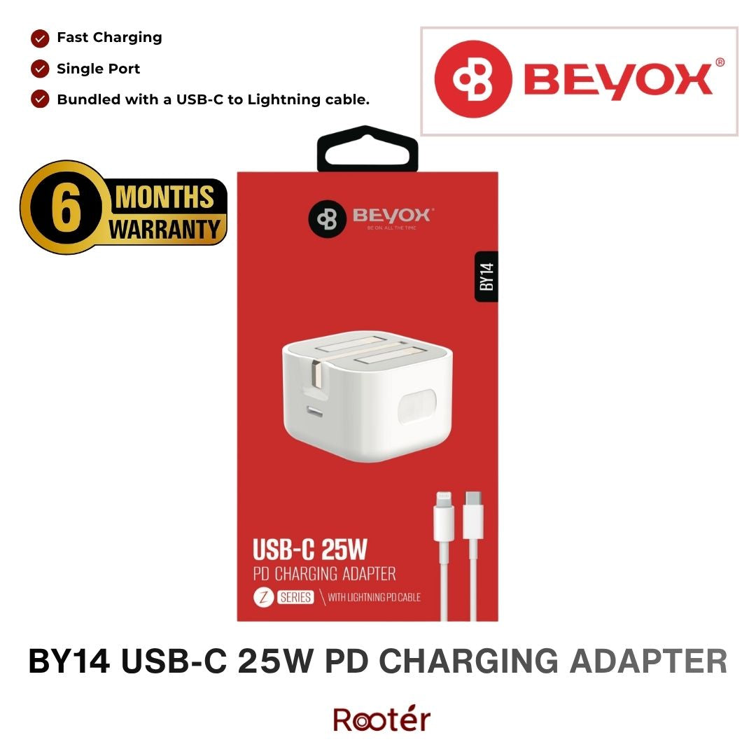 BY14 USB-C 25W PD Charging Adapter with Lightning Cable | BEYOX Fast Charger