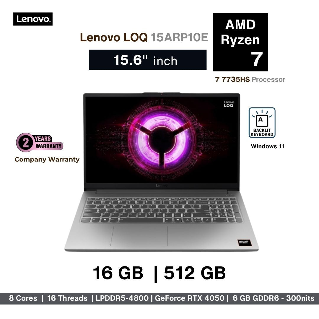 Lenovo LOQ 15ARP10E – Ryzen 7 7735HS | RTX 4050 6GB | 16GB RAM | 512GB SSD