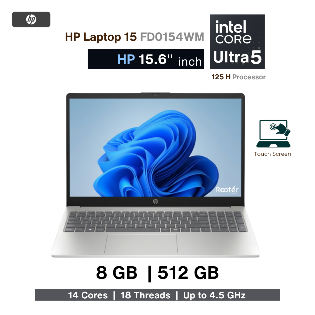 HP 15-FD0154WM AI Laptop – Intel Core Ultra 5 125H | 8GB DDR5 | 512GB NVMe SSD | 15.6″ FHD Touchscreen | Windows 11