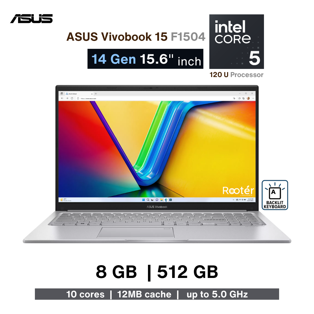 ASUS VivoBook 15 F1504 – Intel Core 5 120U | 8GB RAM | 512GB NVMe SSD | Backlit Keyboard