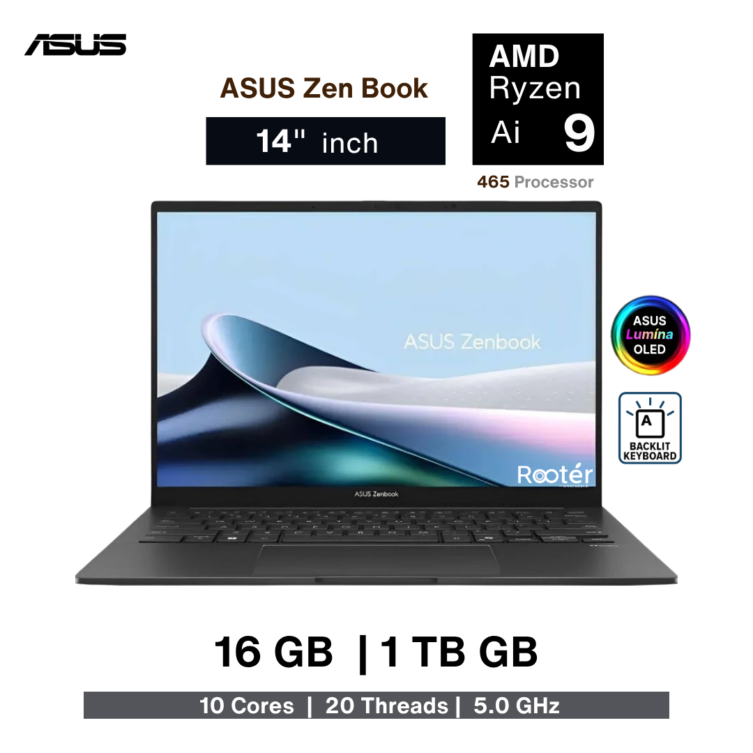 ASUS ZenBook 14" | 16GB | 1 TB | AMD Ryzen ai 9 | 465 Processor | Windows 11