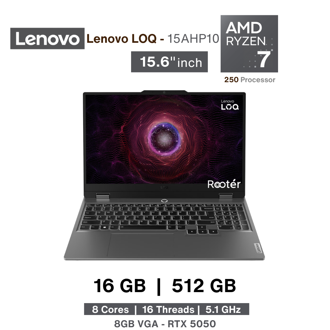 Lenovo LOQ 15AHP10 – AMD RYZEN 7 | 16GB DDR5 | 512GB NVMe SSD | RTX 5050 6GB VGA | 15.6"
