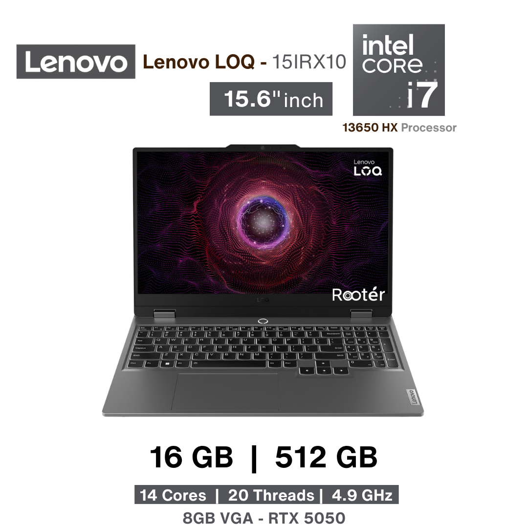 Lenovo LOQ 15IRX10 – Intel Core i7-13650HX | 16GB DDR5 | 512GB NVMe SSD | RTX 5050 8GB VGA | 15.6" 144Hz