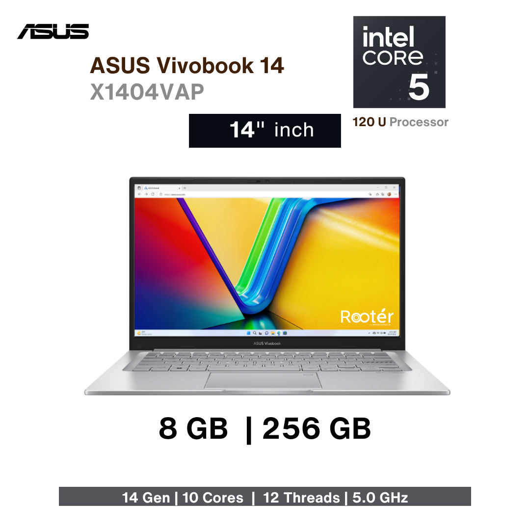 ASUS Vivobook 14 X1404VAP – Intel Core 5 120U | 8GB RAM | 256GB NVMe SSD | 14″ FHD | Windows 11