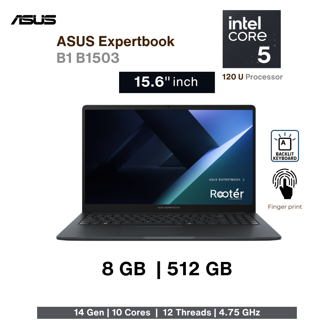 ASUS ExpertBook B1 B1503CVA – Intel Core 5 120U | 8GB DDR5 | 512GB NVMe SSD | 15.6″ FHD | Fingerprint