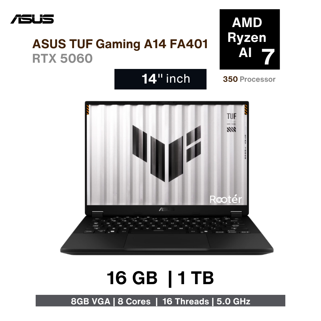 ASUS TUF Gaming FA401 AI Laptop – Ryzen AI 7 350 | RTX 5060 8GB | 16GB RAM | 1TB SSD | 14″ WQXGA