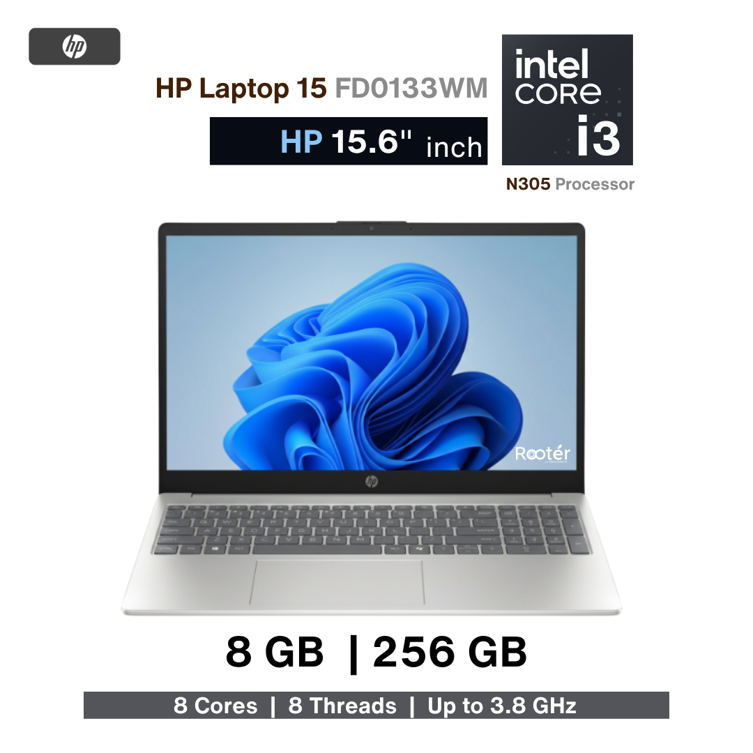HP 15-FD0133WM Laptop – Intel Core i3-N305 | 8GB RAM | 256GB SSD | 15.6″ Display | Windows 11