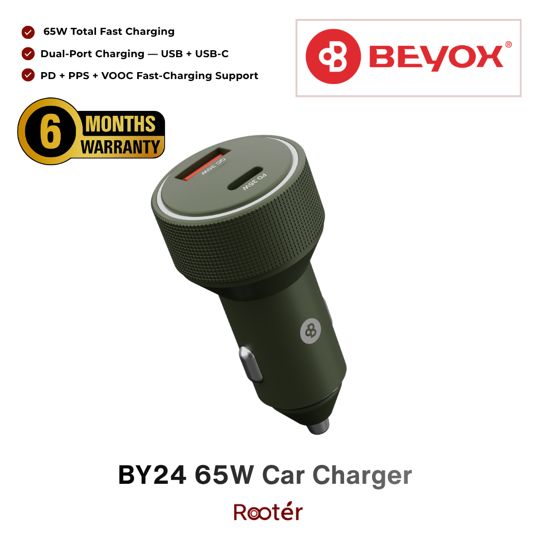 Beyox BY24 65W Dual Port Fast Car Charger with USB-C Cable